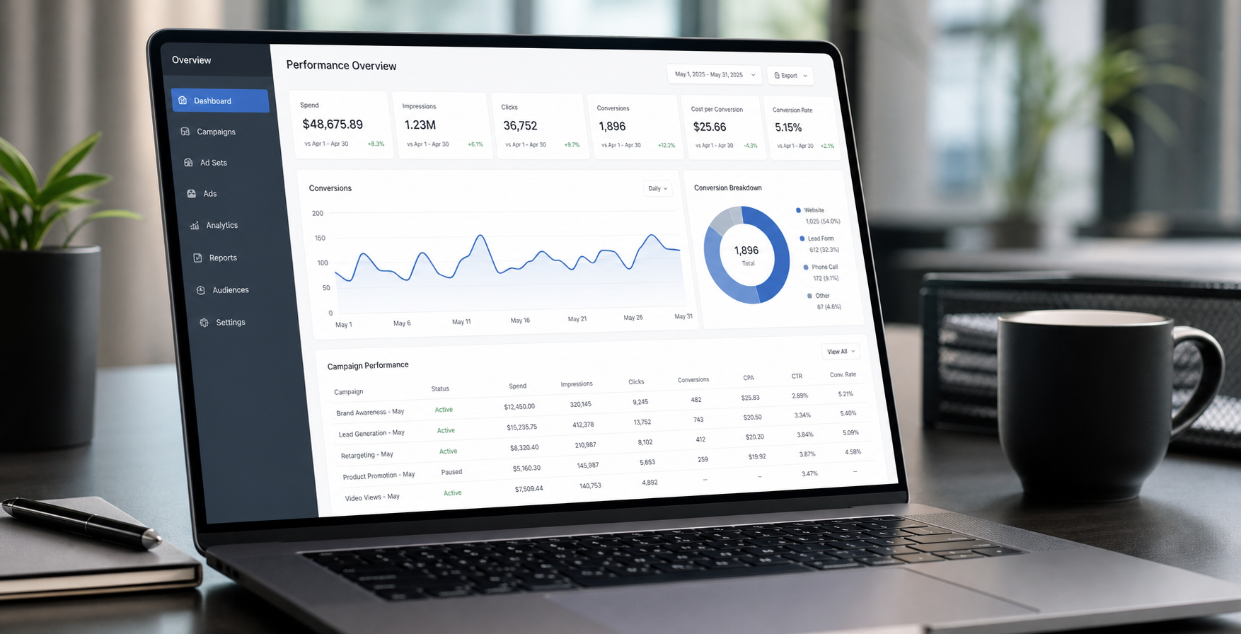 Dashboard de análise de campanhas em um notebook